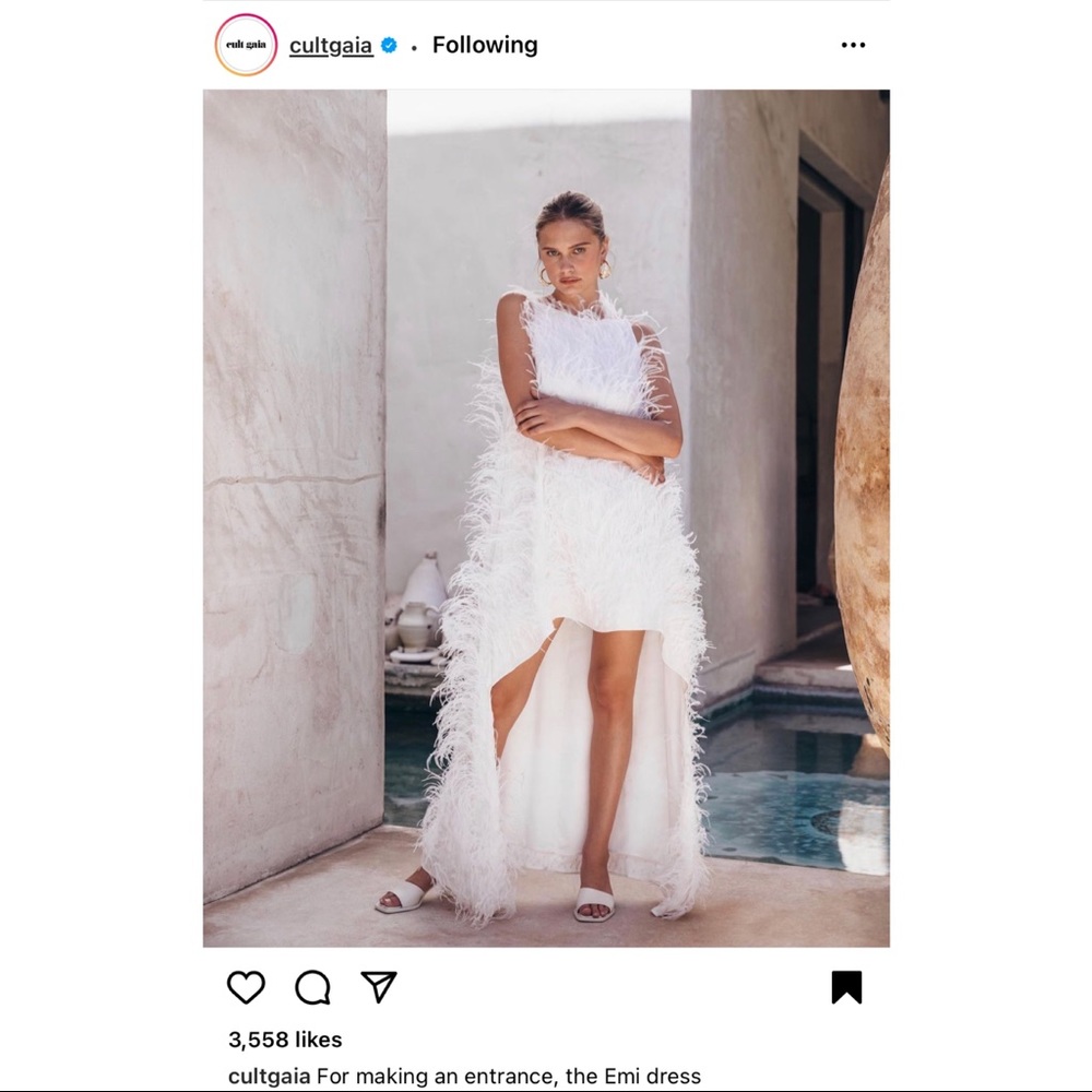 Cultgaia Emi Feather Dress, small. Worn once for rehearsal dinner.